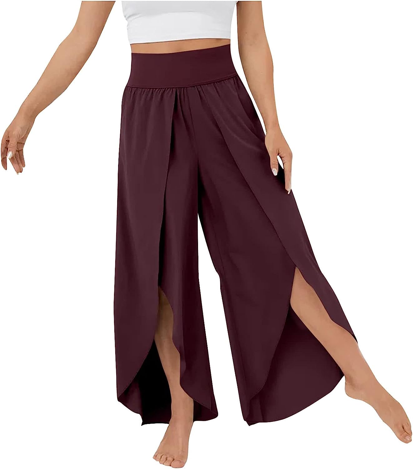 Lady Womens Capris for Summ High Waisted Pants Solid Color Wide Leg Pants Party Cover Up Pants for Swimwear Pants