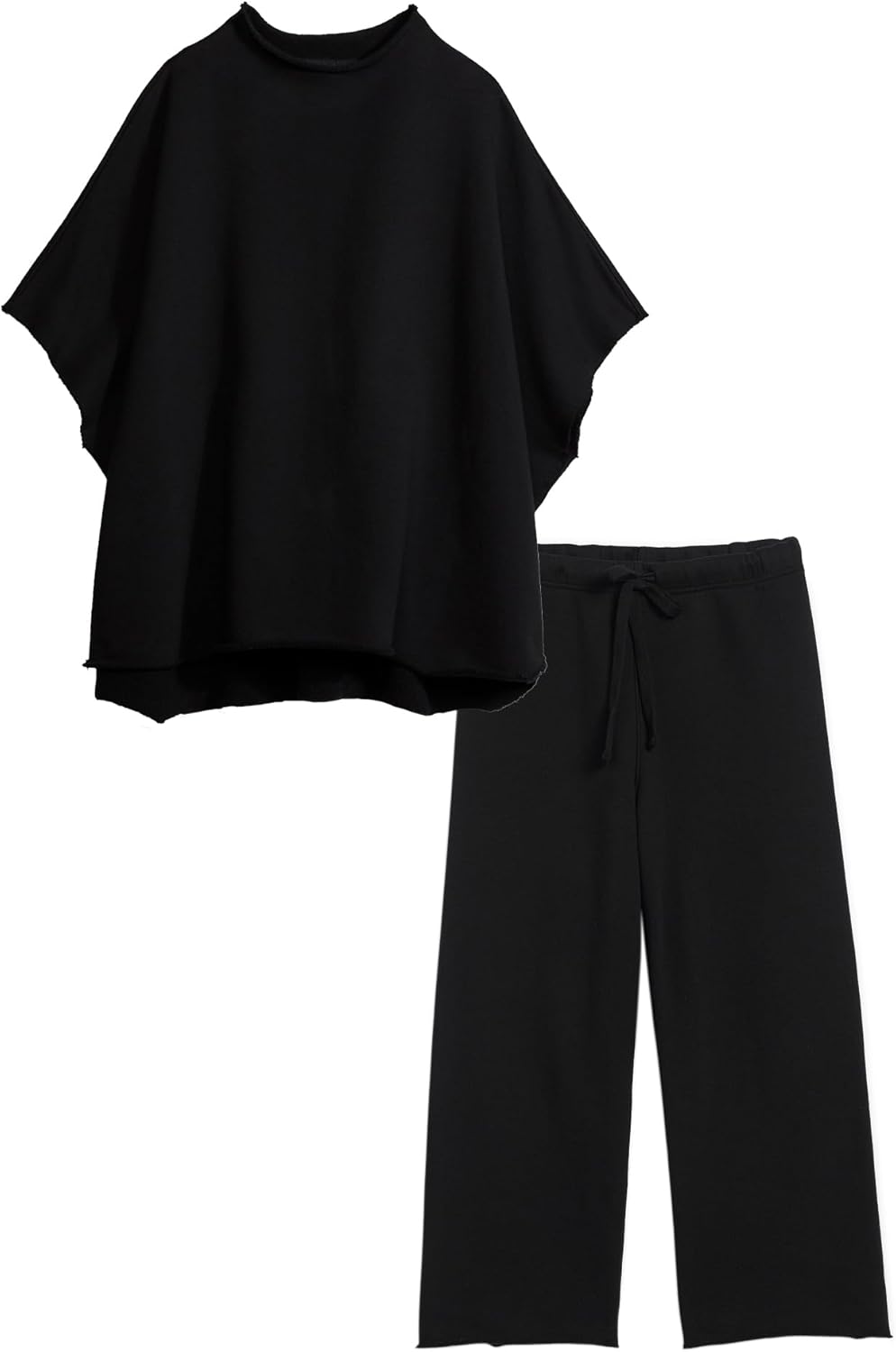 Women's Two Piece Outfits 3/4 Batwing Sleeve Capelet Crew Neck Pullover Top Wide Leg Pants Lounge Set