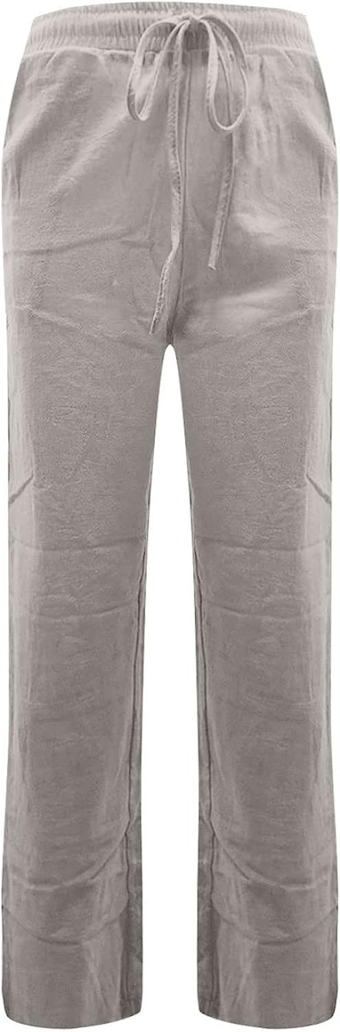 BDNXTV Casual Pants for Women, Women Drawstring Slim Fit Pant Pockets Lightweight Breathable Solid Color Summer Trousers