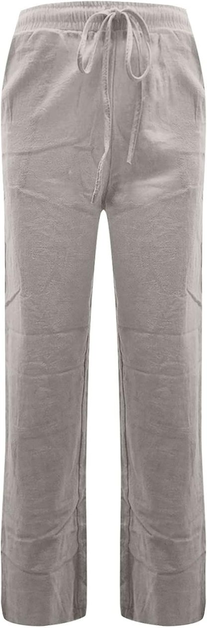 BDNXTV Casual Pants for Women, Women Drawstring Slim Fit Pant Pockets Lightweight Breathable Solid Color Summer Trousers