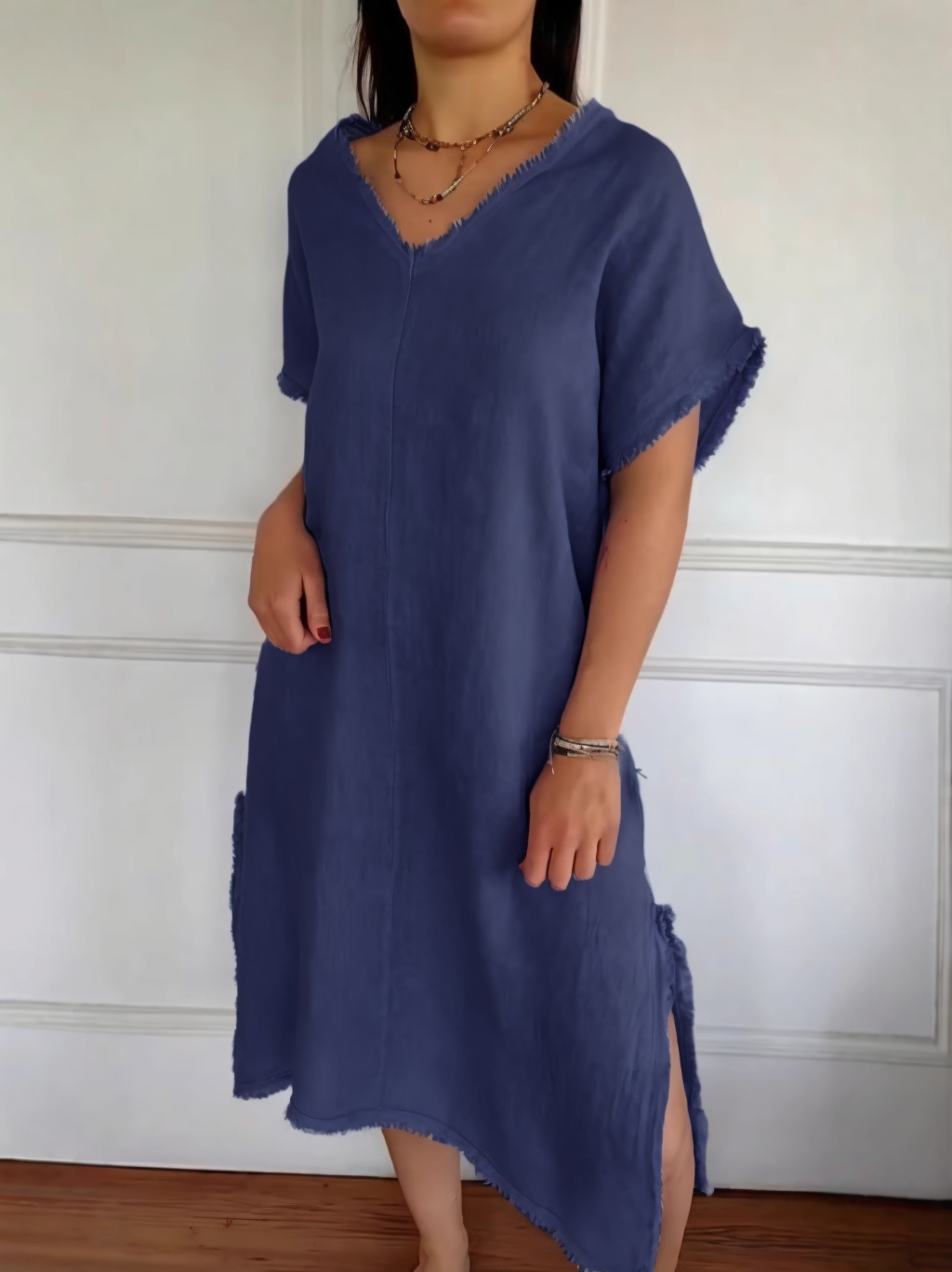 ??NEW IN??V-Neck Linen Loose Casual Dress