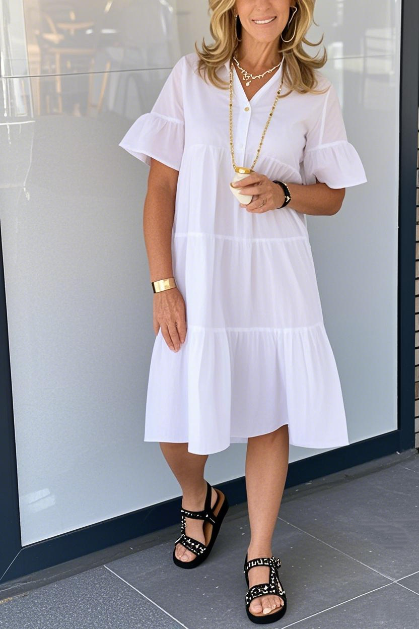 V-Neck BottonMaxi Dress With Pockets