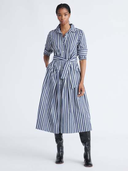 Long-Sleeve Belted Cotton Maxi 