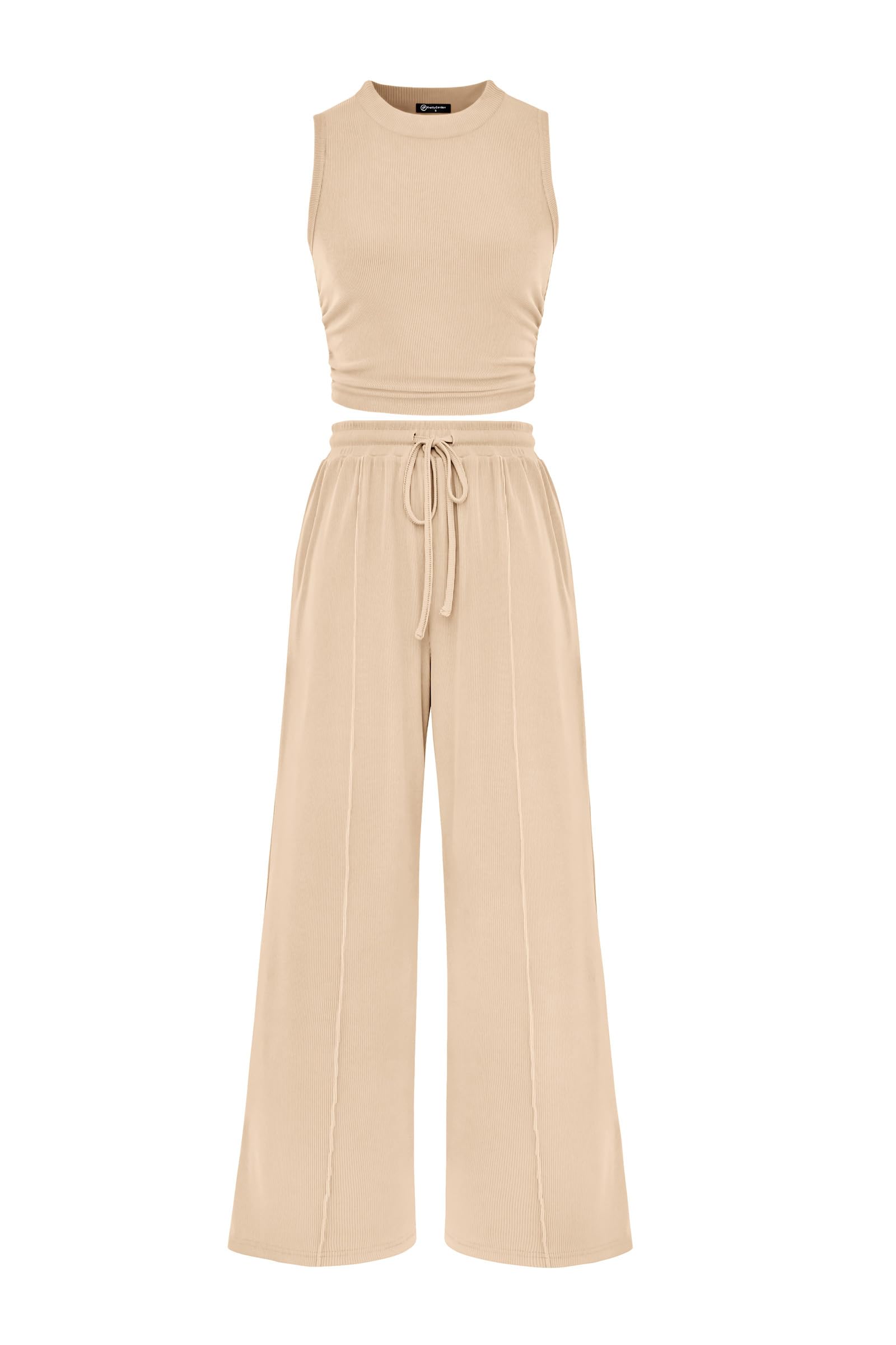 Women 2025 Summer Sleeveless Tank Ribbed 2 Piece Sets-Beach Vacation Summer Lounge Wear Outfits