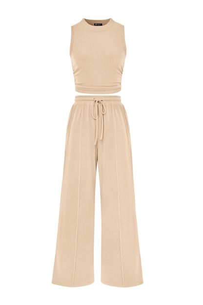 Women 2025 Summer Sleeveless Tank Ribbed 2 Piece Sets-Beach Vacation Summer Lounge Wear Outfits