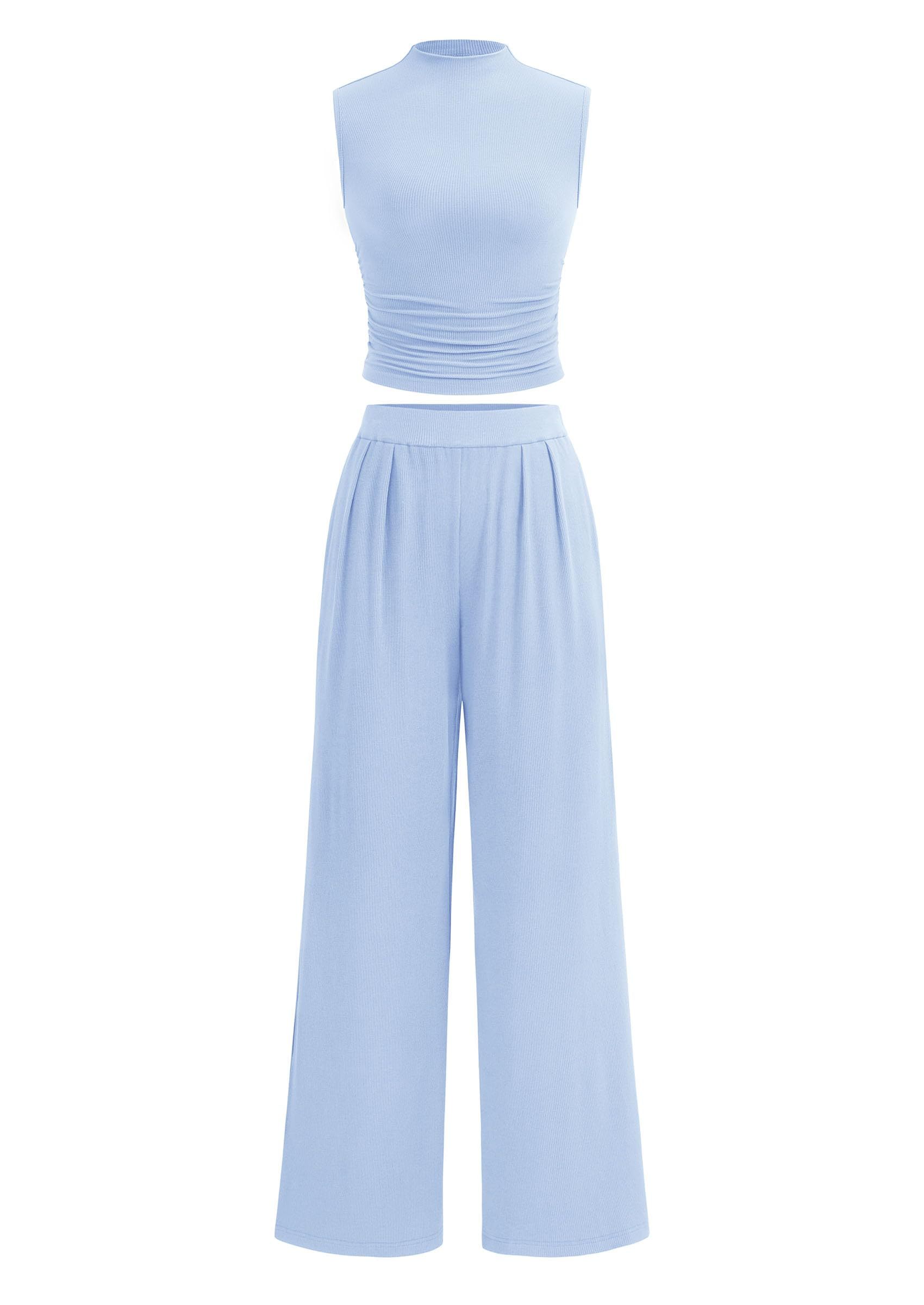 Women 2025 Summer Sleeveless Tank Ribbed 2 Piece Sets-Beach Vacation Summer Lounge Wear Outfits