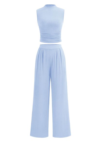 Women 2025 Summer Sleeveless Tank Ribbed 2 Piece Sets-Beach Vacation Summer Lounge Wear Outfits