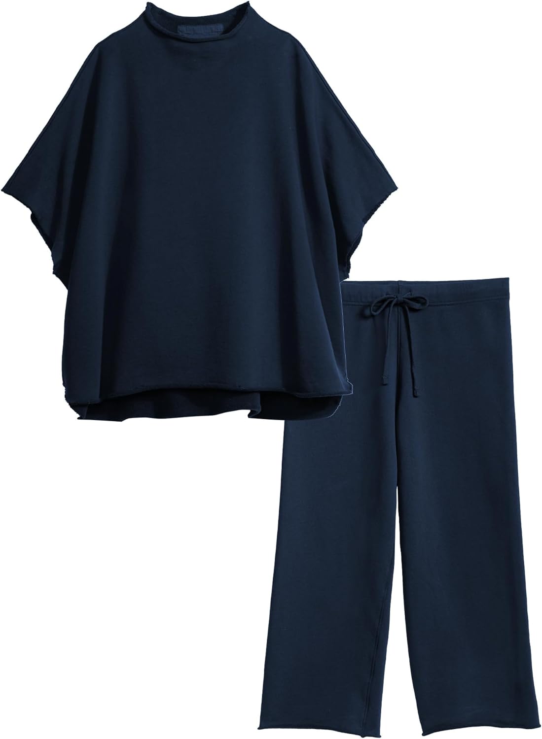 Women's Two Piece Outfits 3/4 Batwing Sleeve Capelet Crew Neck Pullover Top Wide Leg Pants Lounge Set