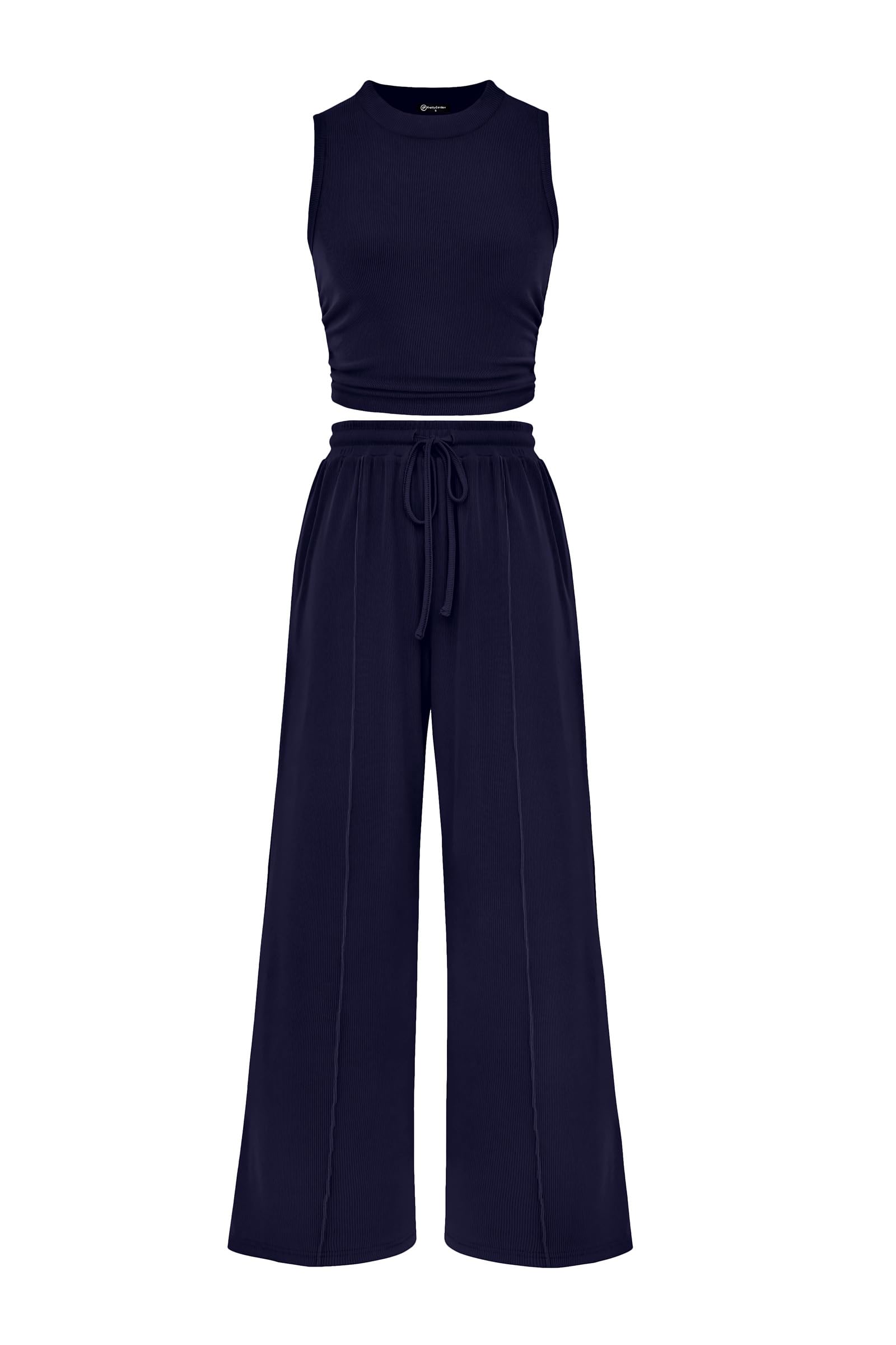 Women 2025 Summer Sleeveless Tank Ribbed 2 Piece Sets-Beach Vacation Summer Lounge Wear Outfits