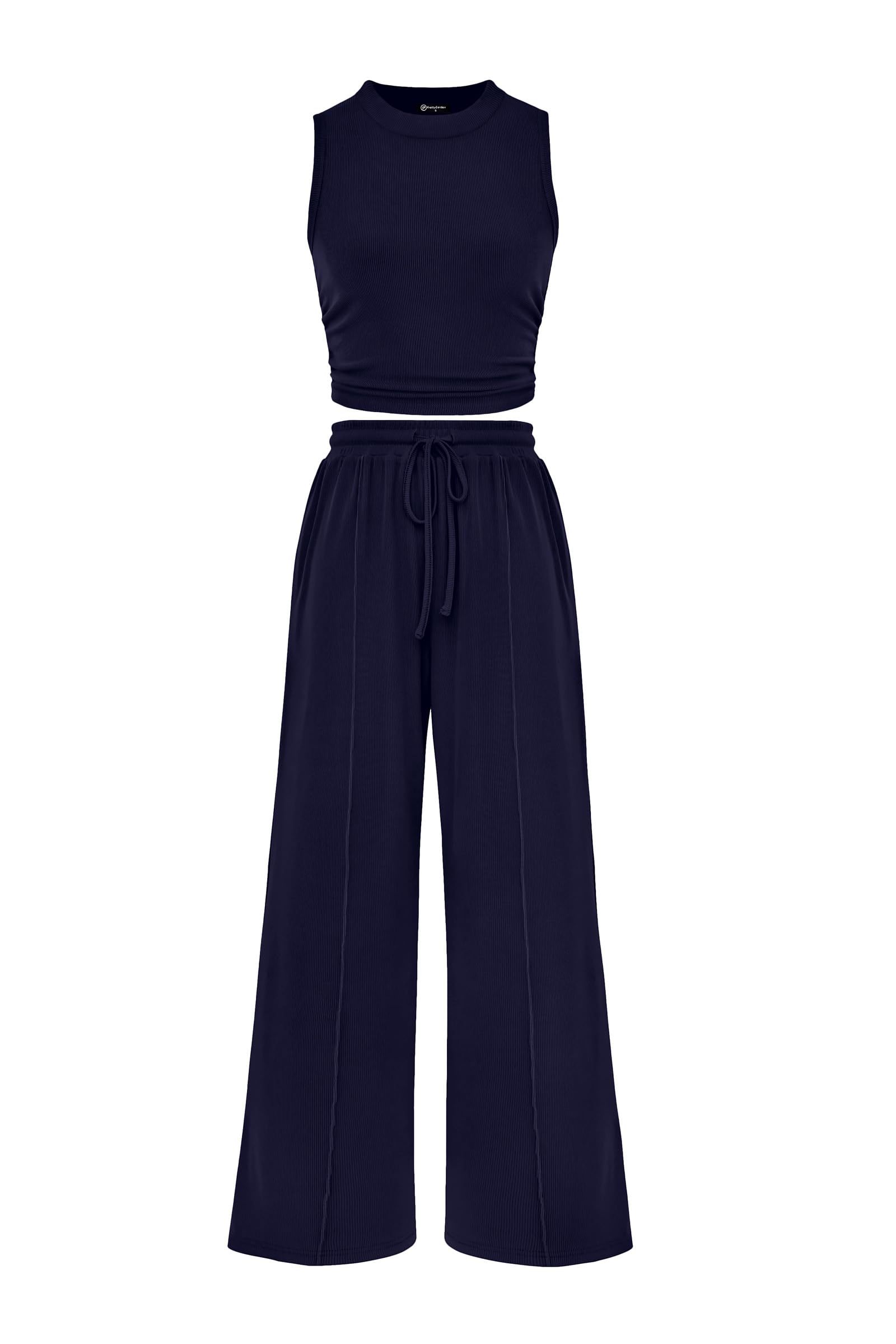 Women 2025 Summer Sleeveless Tank Ribbed 2 Piece Sets-Beach Vacation Summer Lounge Wear Outfits