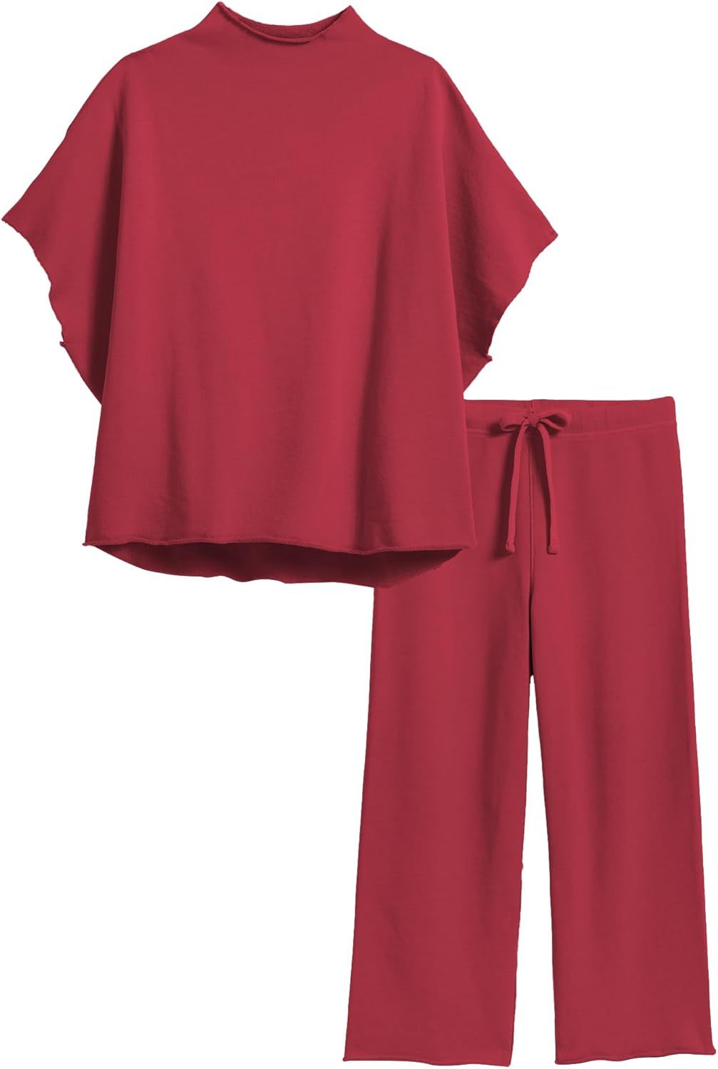 Women's Two Piece Outfits 3/4 Batwing Sleeve Capelet Crew Neck Pullover Top Wide Leg Pants Lounge Set