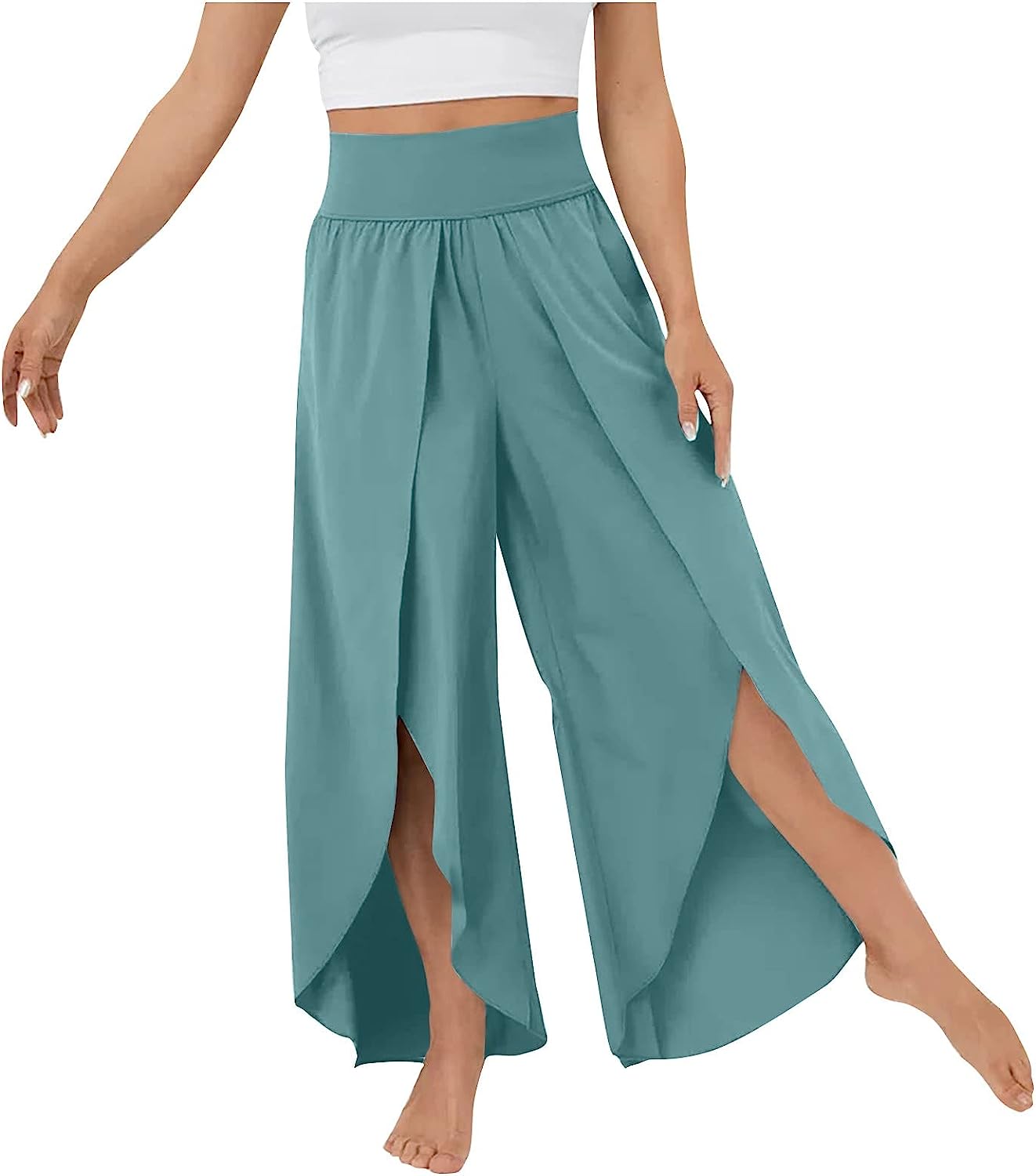 Lady Womens Capris for Summ High Waisted Pants Solid Color Wide Leg Pants Party Cover Up Pants for Swimwear Pants