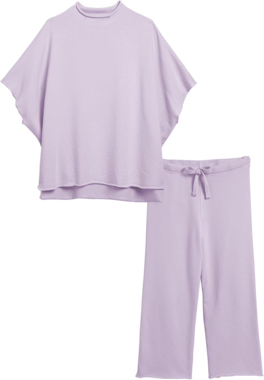 Women's Two Piece Outfits 3/4 Batwing Sleeve Capelet Crew Neck Pullover Top Wide Leg Pants Lounge Set