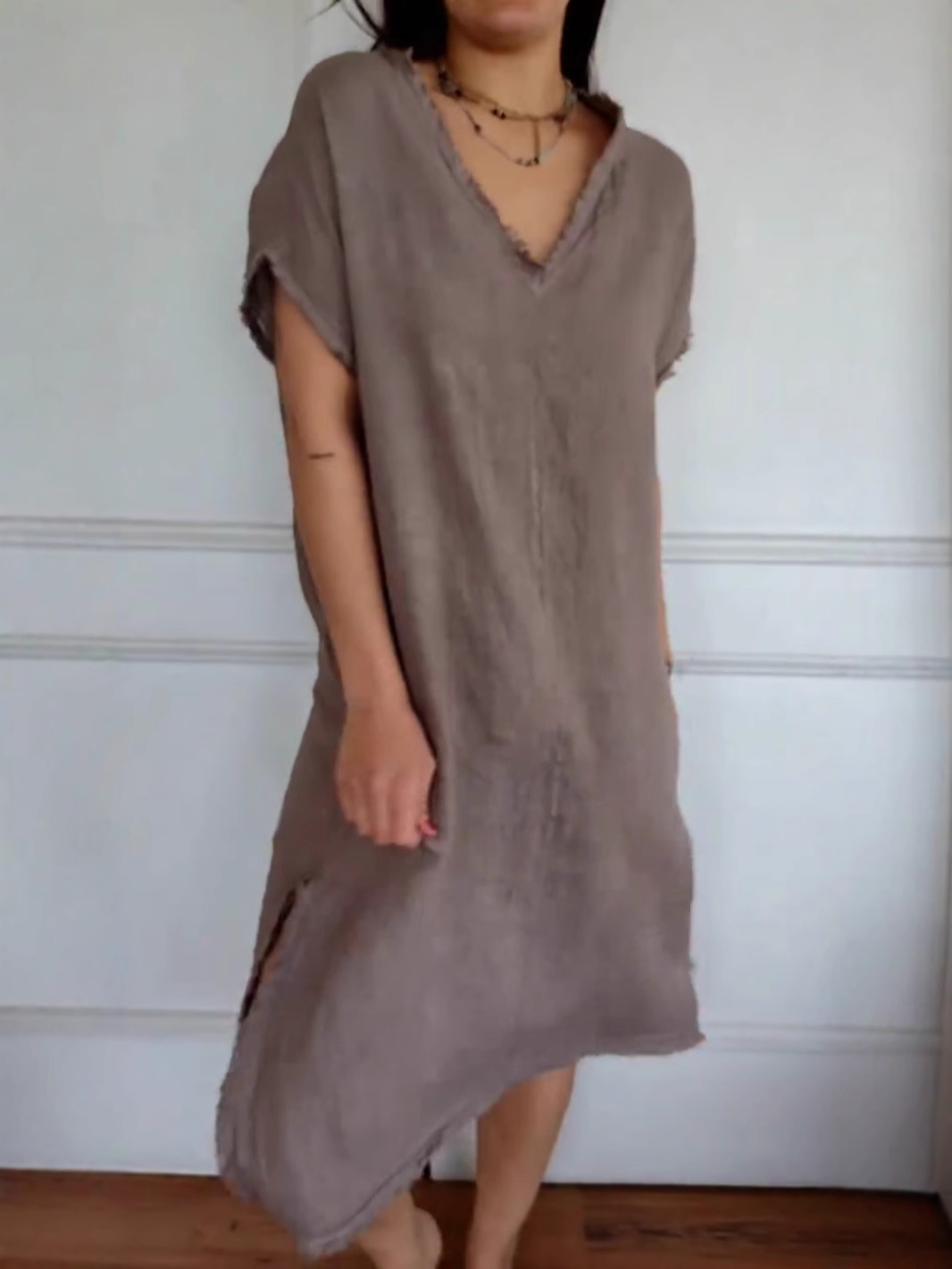 ??NEW IN??V-Neck Linen Loose Casual Dress