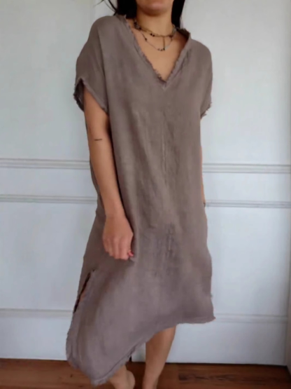 ??NEW IN??V-Neck Linen Loose Casual Dress
