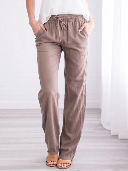 BDNXTV Casual Pants for Women, Women Drawstring Slim Fit Pant Pockets Lightweight Breathable Solid Color Summer Trousers