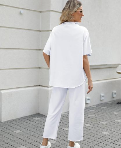 Women's Two Piece Outfits 3/4 Batwing Sleeve Capelet Crew Neck Pullover Top Wide Leg Pants Lounge Set