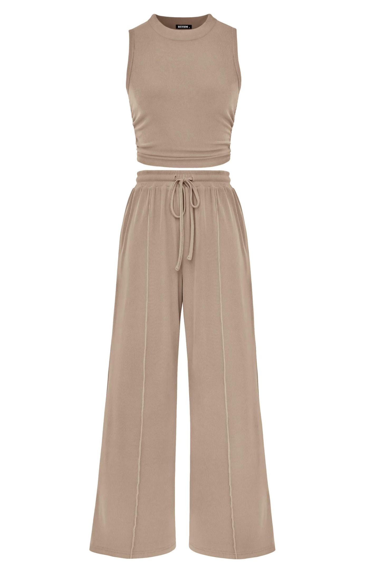 Women 2025 Summer Sleeveless Tank Ribbed 2 Piece Sets-Beach Vacation Summer Lounge Wear Outfits