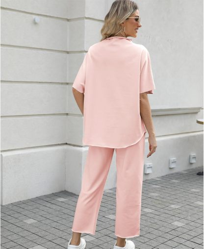 Women's Two Piece Outfits 3/4 Batwing Sleeve Capelet Crew Neck Pullover Top Wide Leg Pants Lounge Set