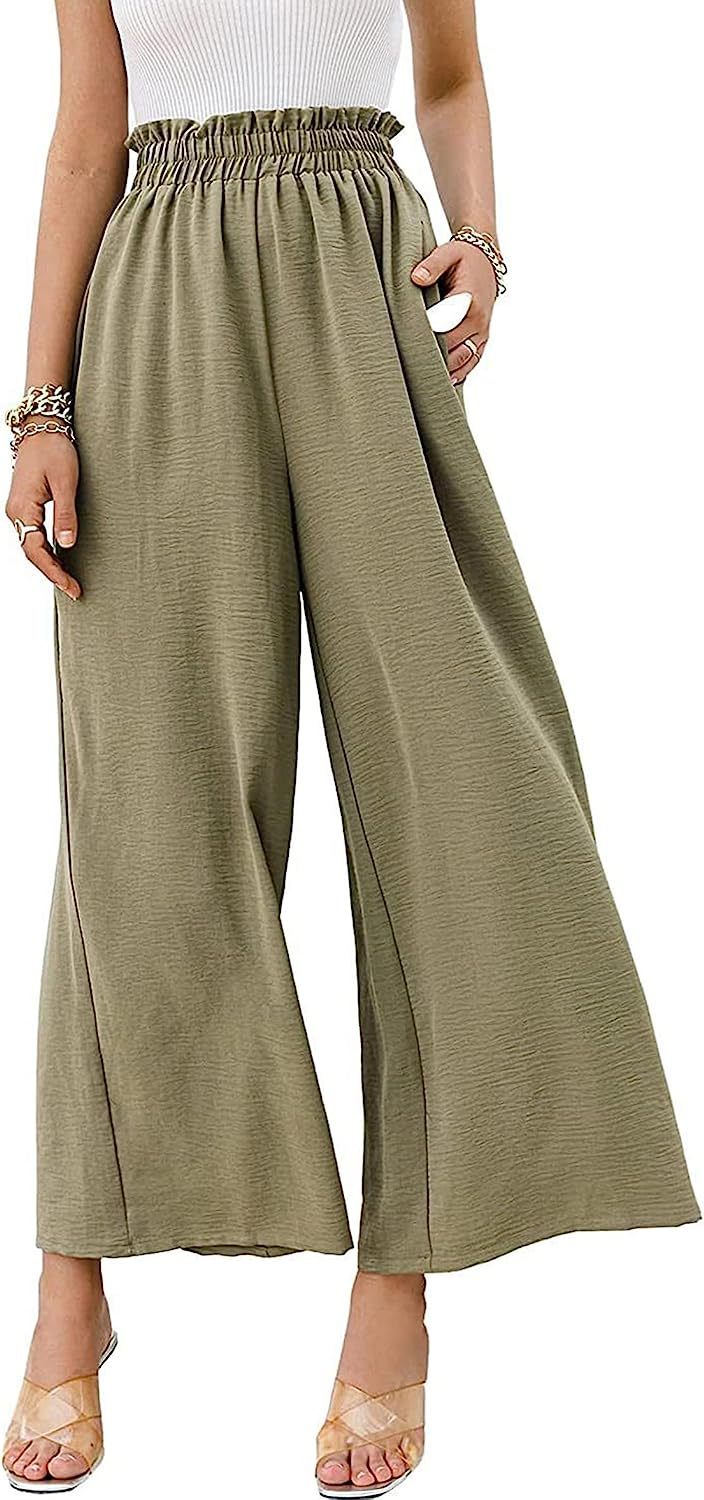 Awoscut Women High Waisted Straight Leg Pants Wide Leg Casual Summer Trouser Comfy Office Work Relaxed Fit Lounge Sweatpants