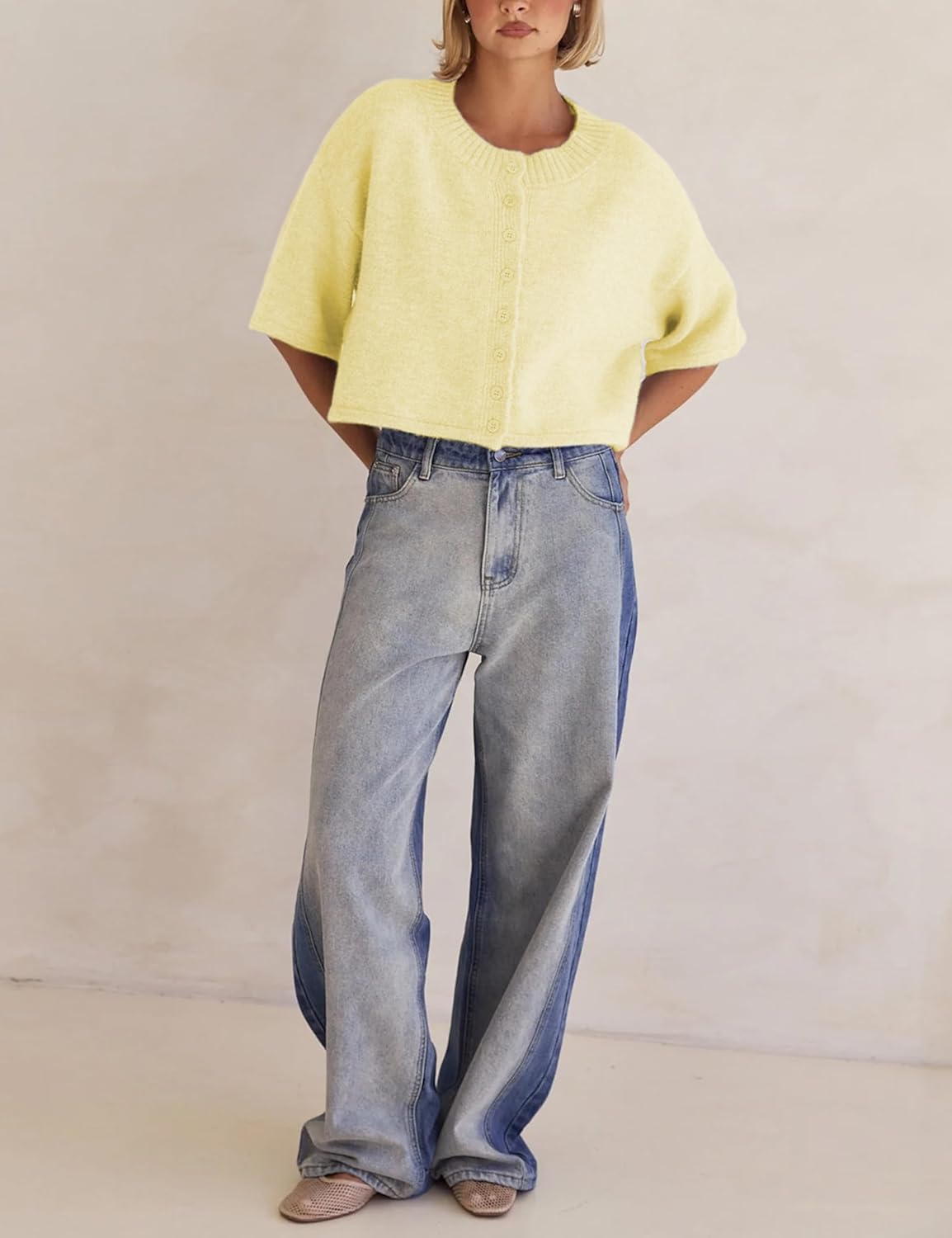 Lightweight Cropped Button Cardigan