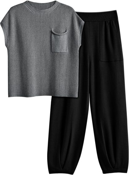 2 Piece Knit Sets For Women Trendy Sweatsuit Sets