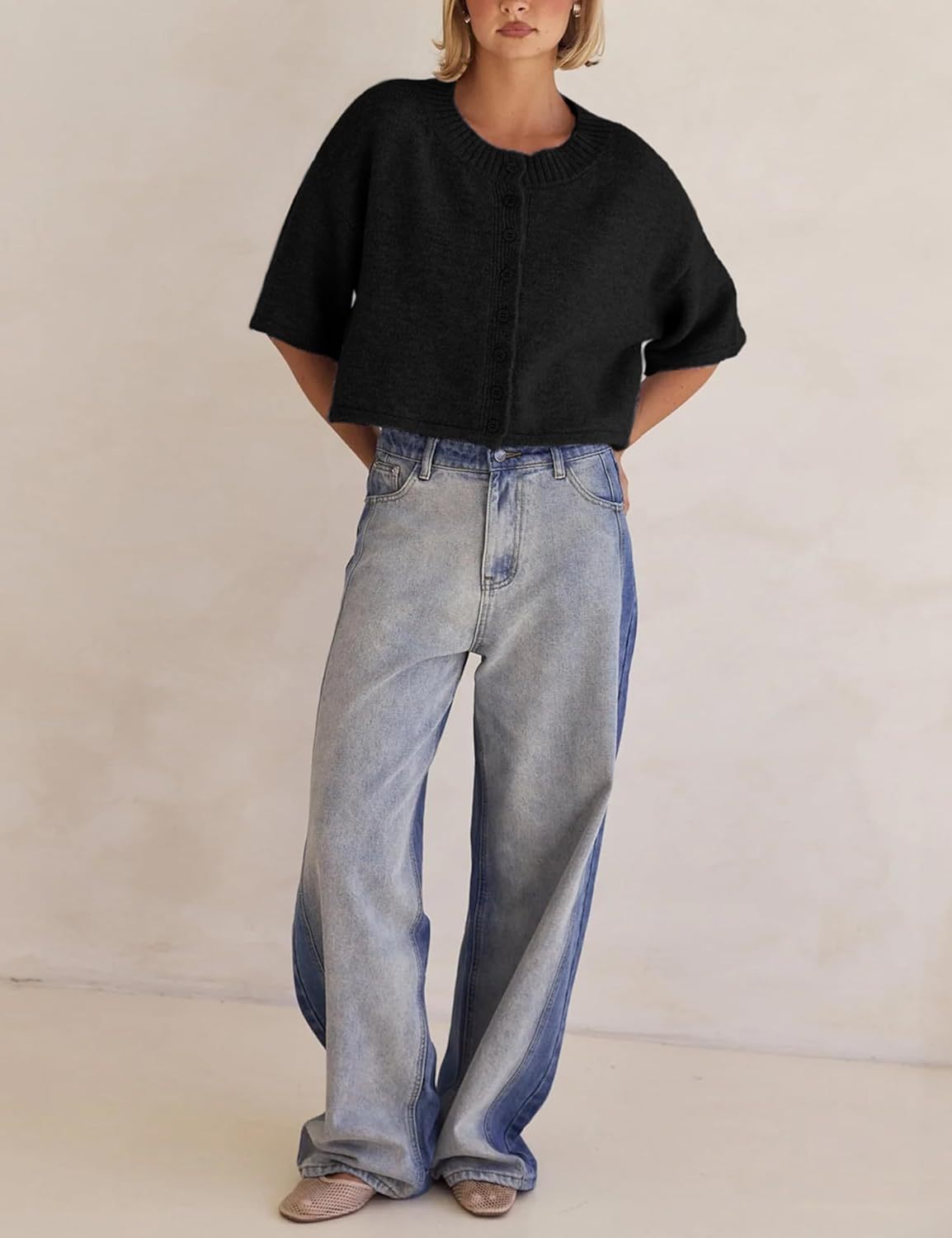 Lightweight Cropped Button Cardigan