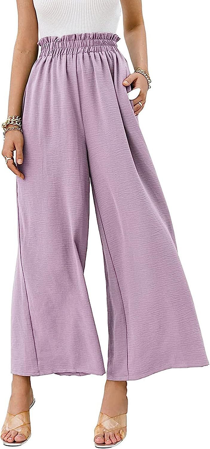 Awoscut Women High Waisted Straight Leg Pants Wide Leg Casual Summer Trouser Comfy Office Work Relaxed Fit Lounge Sweatpants