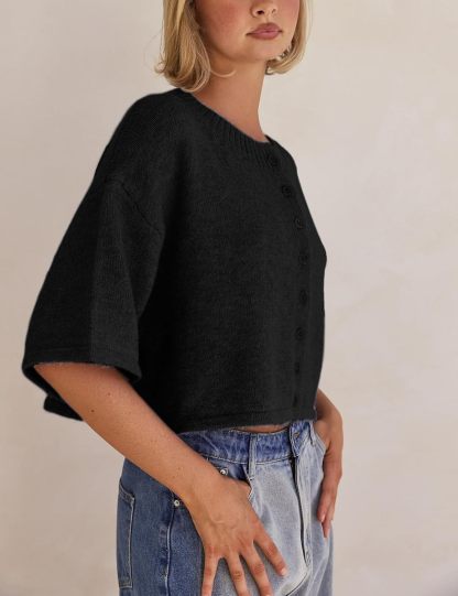 Lightweight Cropped Button Cardigan