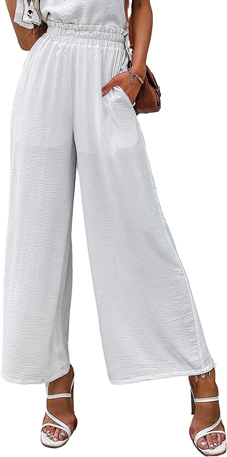 Awoscut Women High Waisted Straight Leg Pants Wide Leg Casual Summer Trouser Comfy Office Work Relaxed Fit Lounge Sweatpants