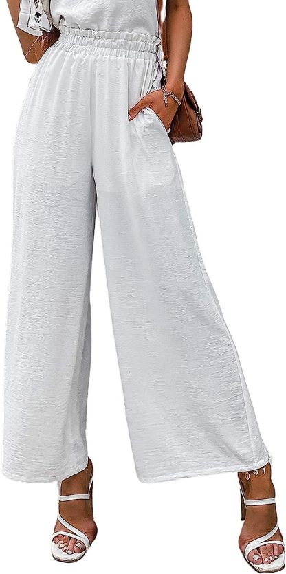 Awoscut Women High Waisted Straight Leg Pants Wide Leg Casual Summer Trouser Comfy Office Work Relaxed Fit Lounge Sweatpants