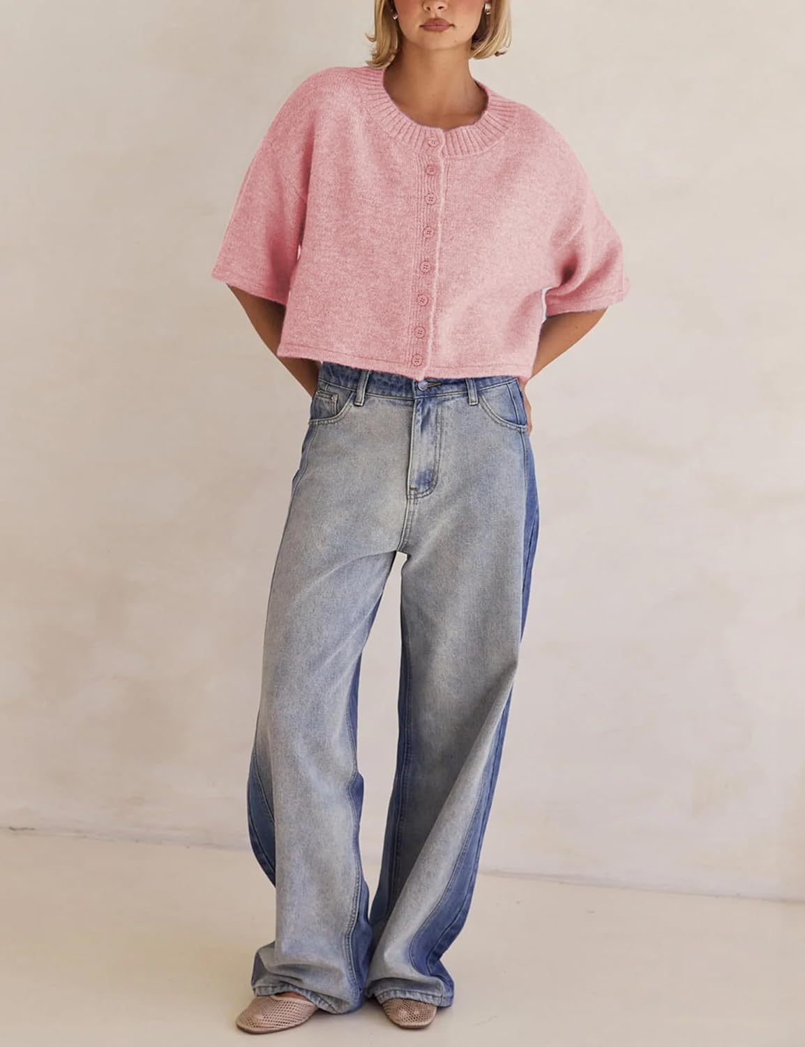 Lightweight Cropped Button Cardigan