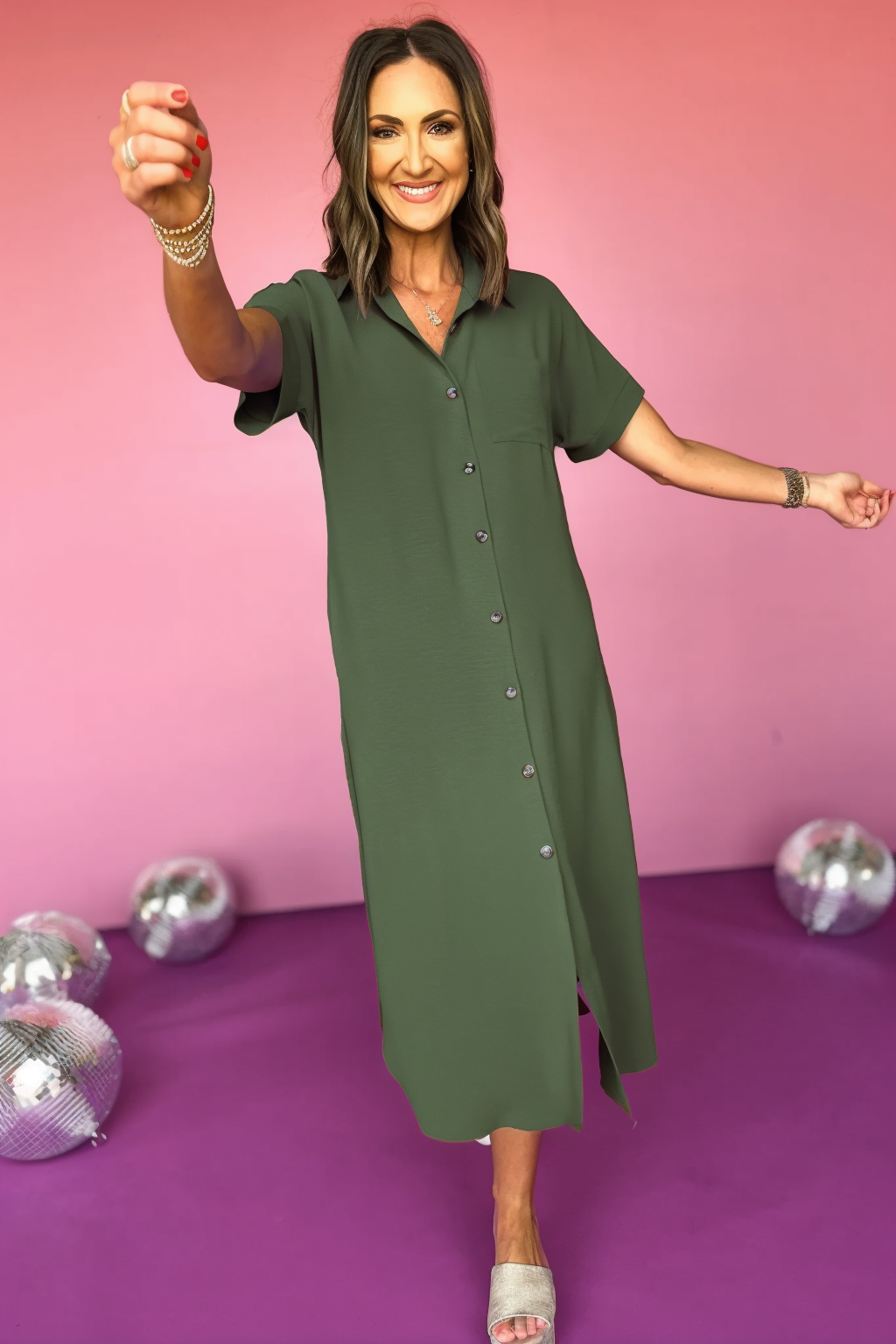 Casual Holiday Dress Button Down Midi Dress