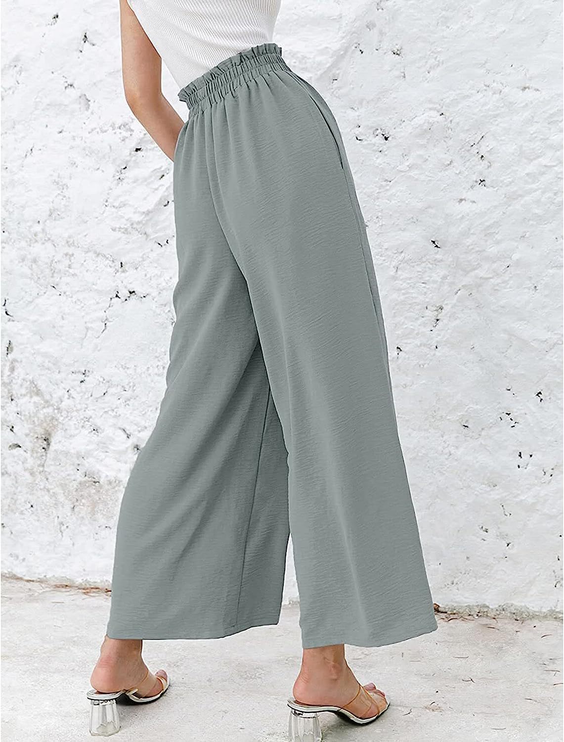 Awoscut Women High Waisted Straight Leg Pants Wide Leg Casual Summer Trouser Comfy Office Work Relaxed Fit Lounge Sweatpants