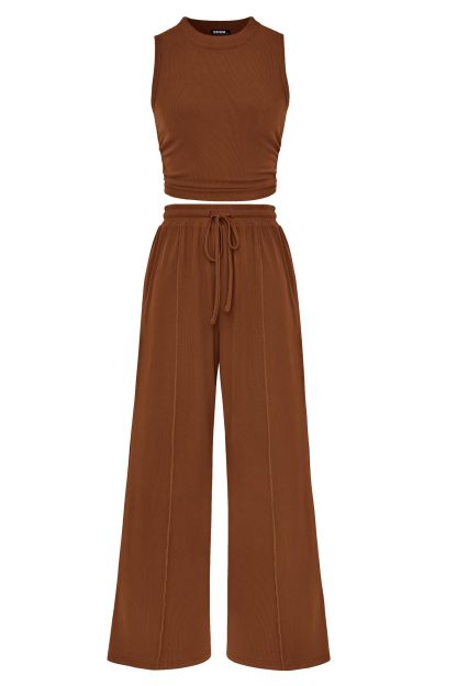 Women 2025 Summer Sleeveless Tank Ribbed 2 Piece Sets-Beach Vacation Summer Lounge Wear Outfits