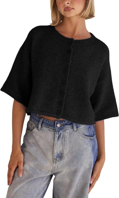 Lightweight Cropped Button Cardigan