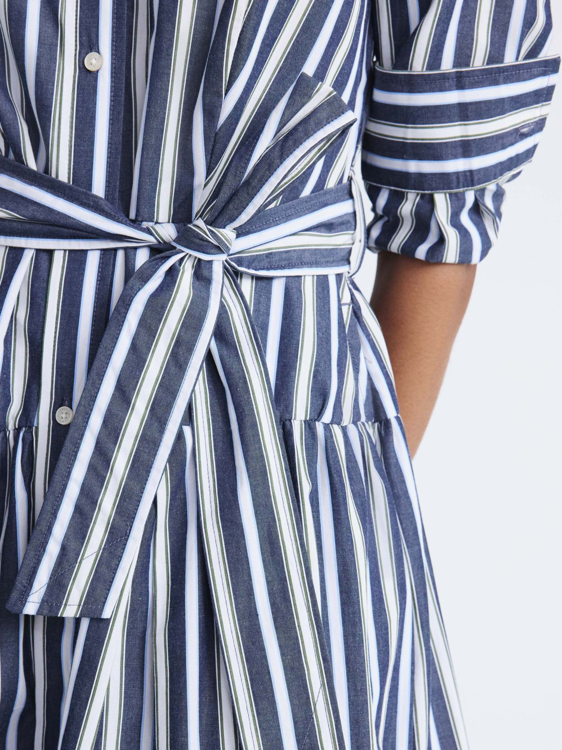 Long-Sleeve Belted Cotton Maxi 