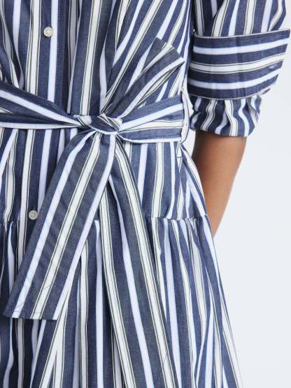Long-Sleeve Belted Cotton Maxi 