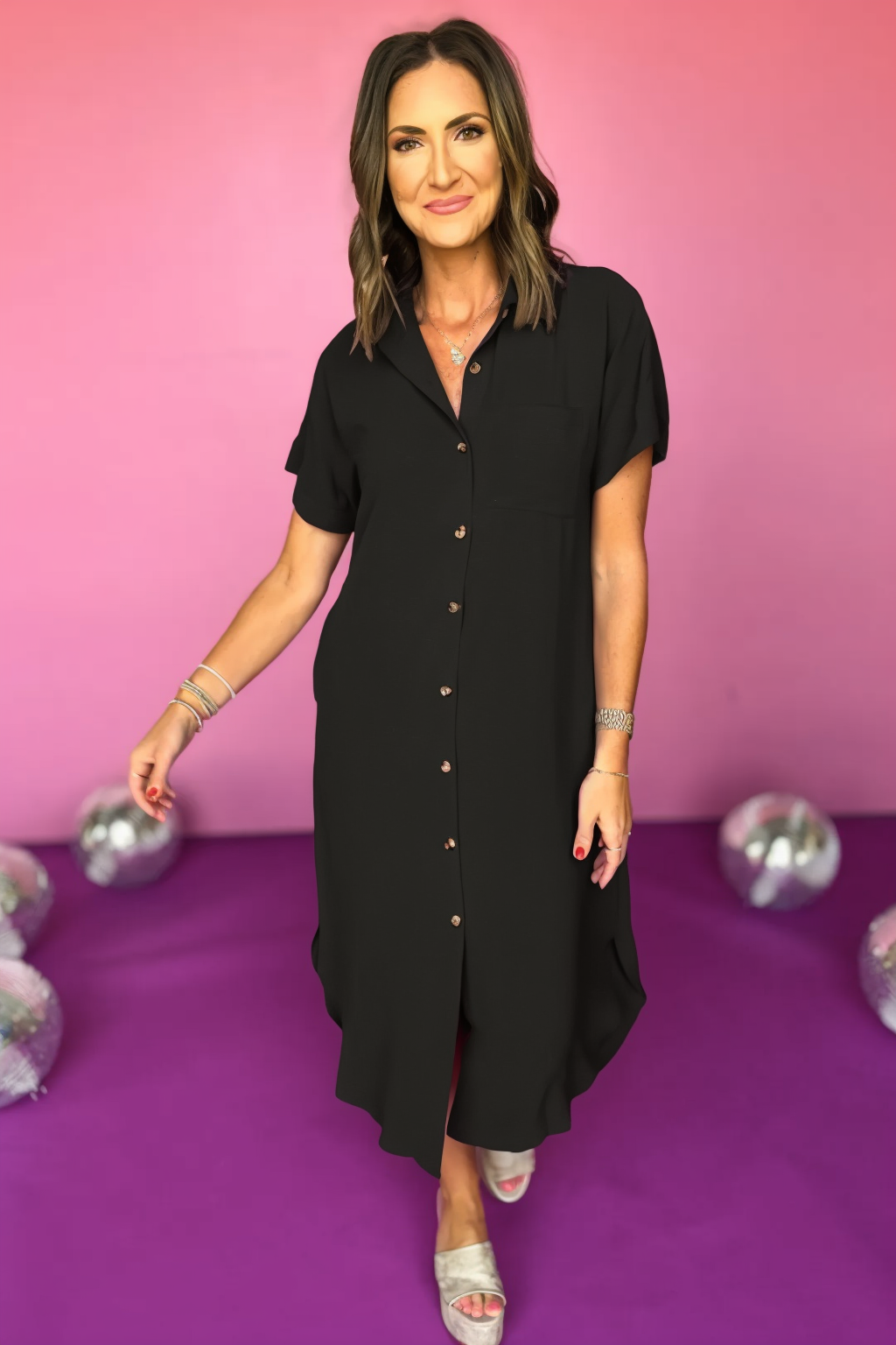 Casual Holiday Dress Button Down Midi Dress