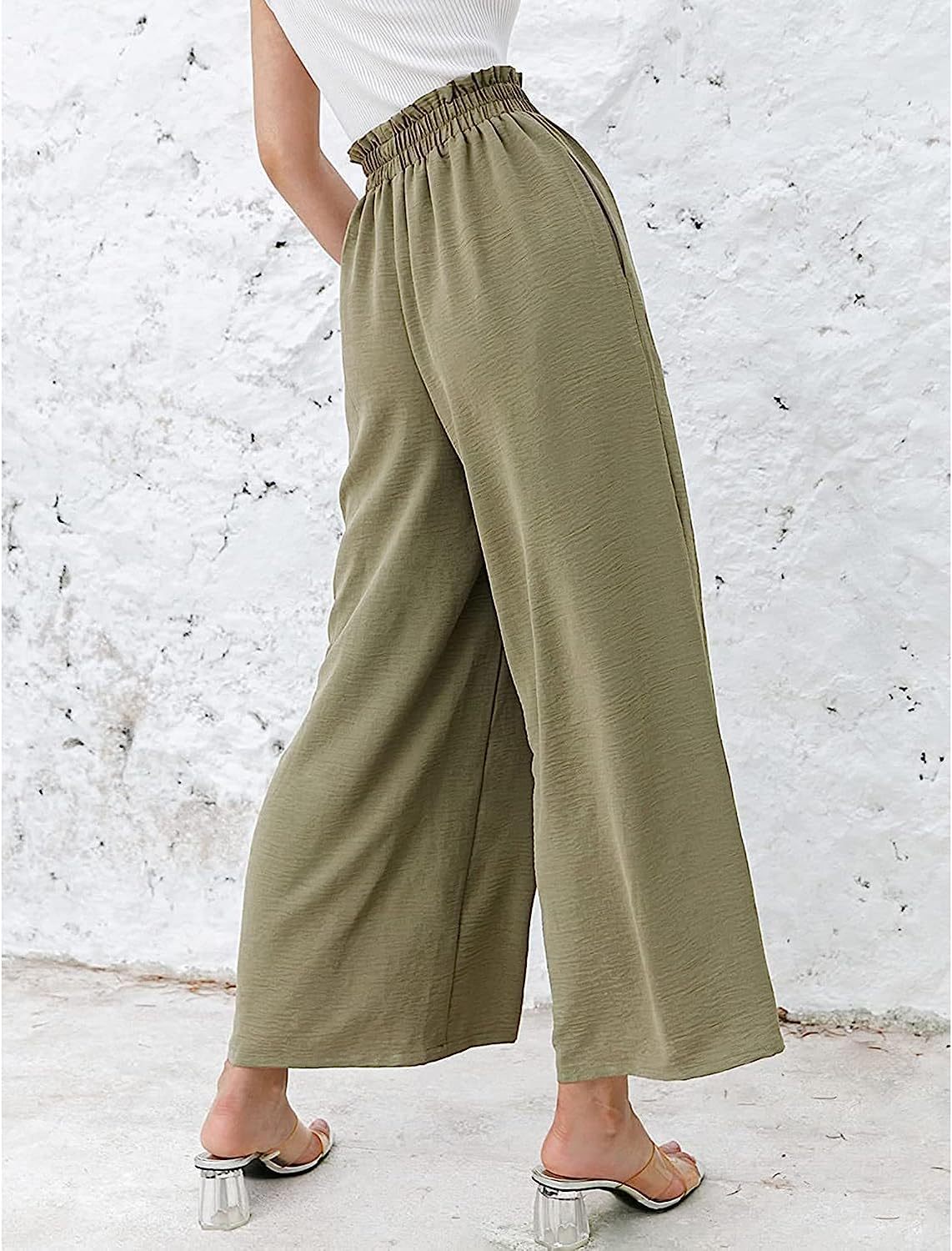 Awoscut Women High Waisted Straight Leg Pants Wide Leg Casual Summer Trouser Comfy Office Work Relaxed Fit Lounge Sweatpants