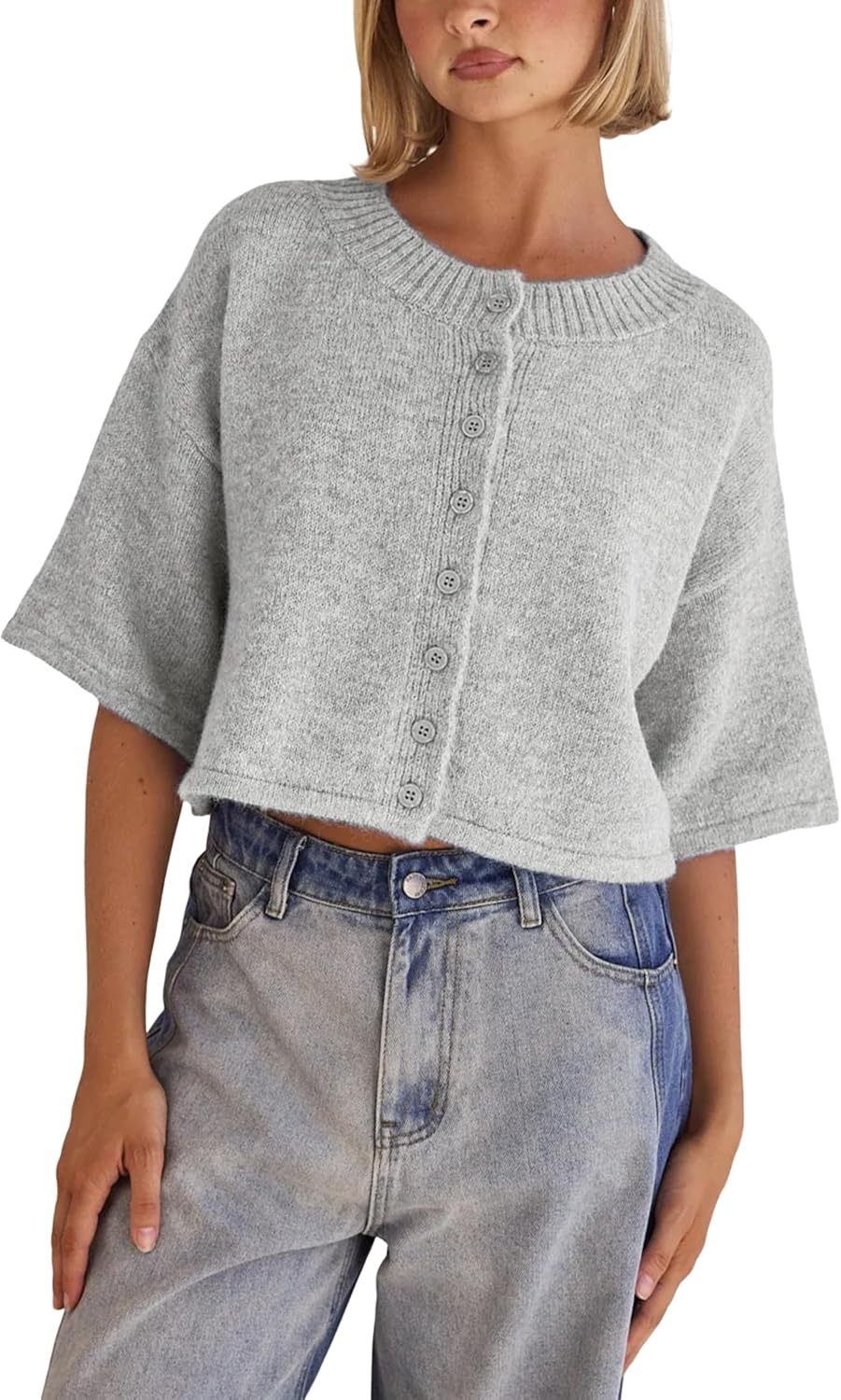Lightweight Cropped Button Cardigan