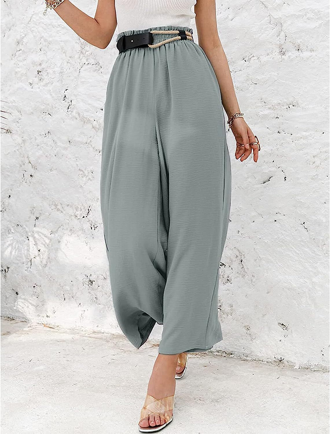 Awoscut Women High Waisted Straight Leg Pants Wide Leg Casual Summer Trouser Comfy Office Work Relaxed Fit Lounge Sweatpants