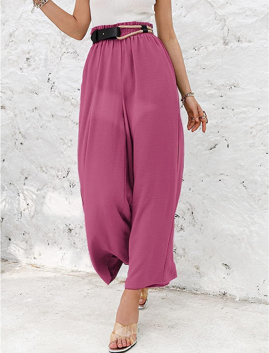 Awoscut Women High Waisted Straight Leg Pants Wide Leg Casual Summer Trouser Comfy Office Work Relaxed Fit Lounge Sweatpants