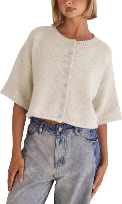 Lightweight Cropped Button Cardigan