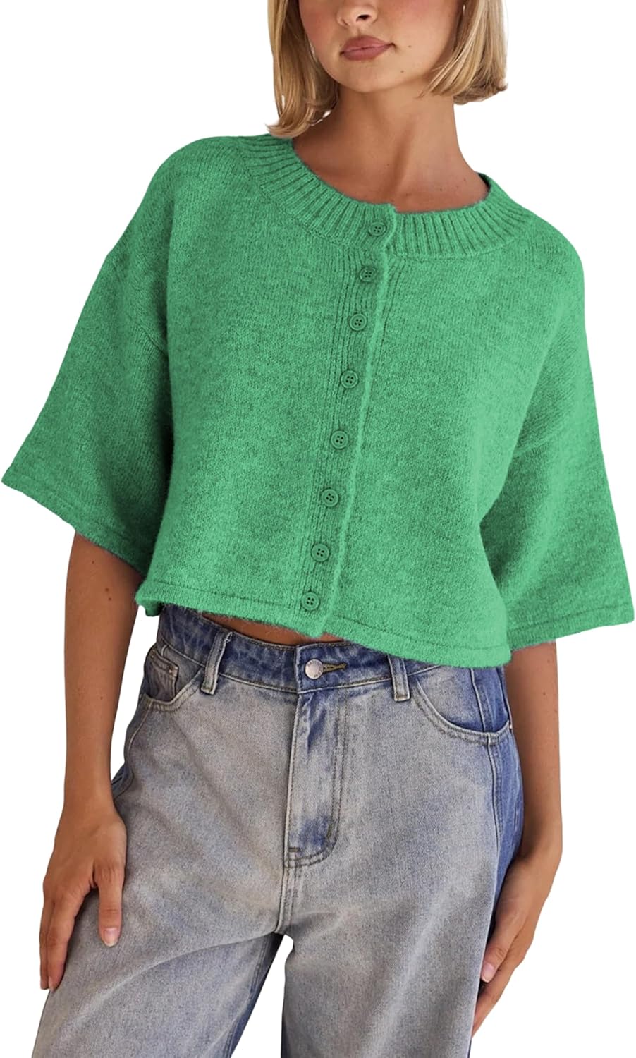 Lightweight Cropped Button Cardigan