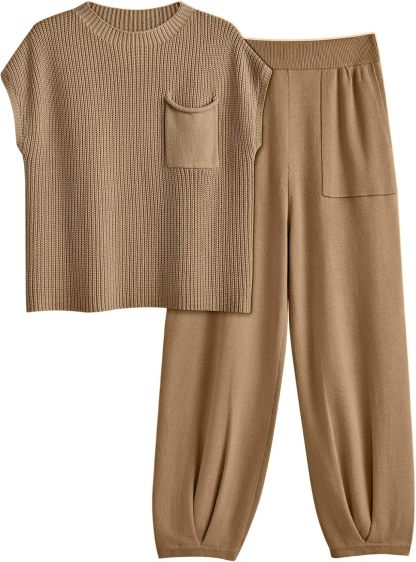 2 Piece Knit Sets For Women Trendy Sweatsuit Sets