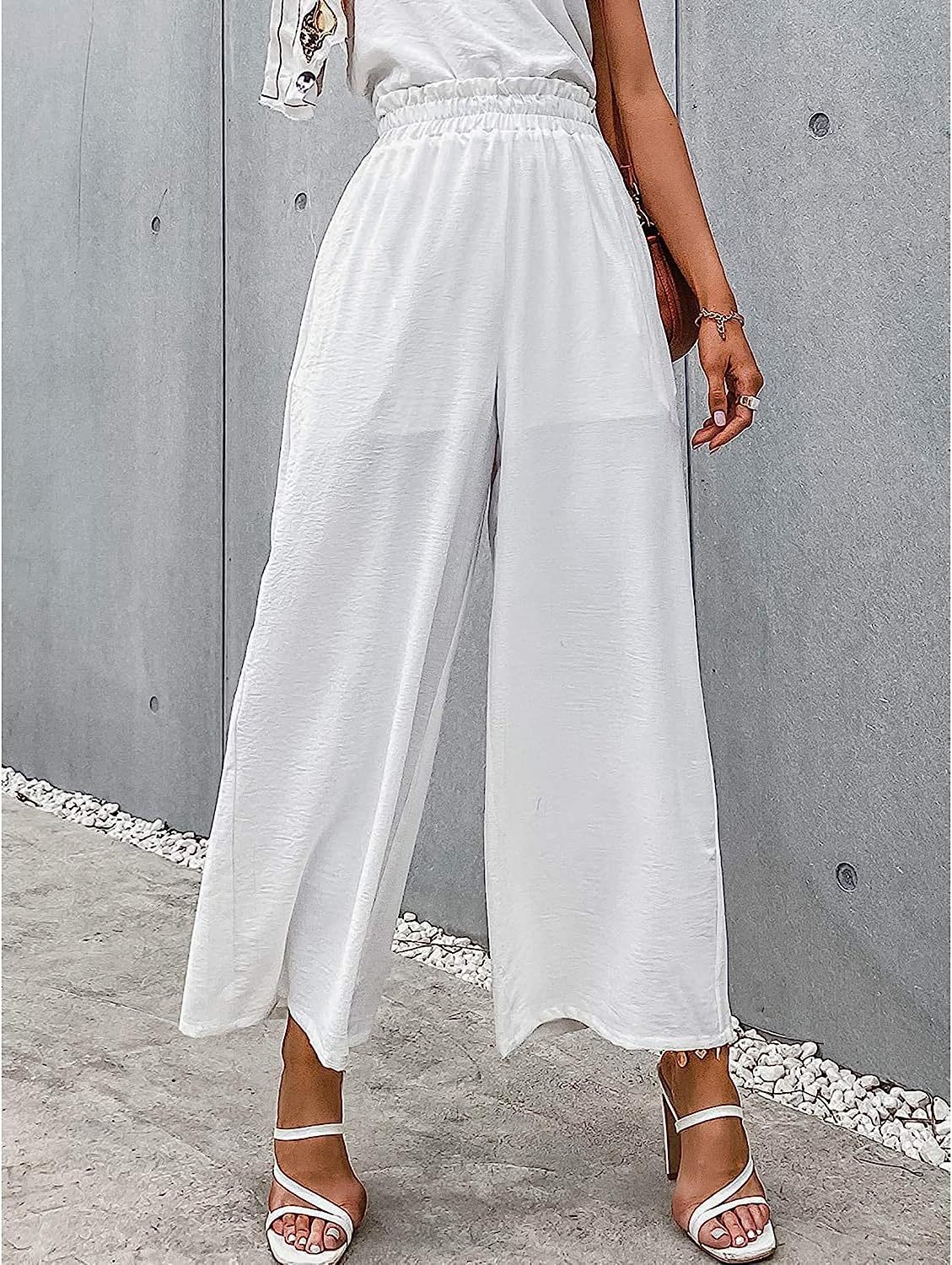 Awoscut Women High Waisted Straight Leg Pants Wide Leg Casual Summer Trouser Comfy Office Work Relaxed Fit Lounge Sweatpants