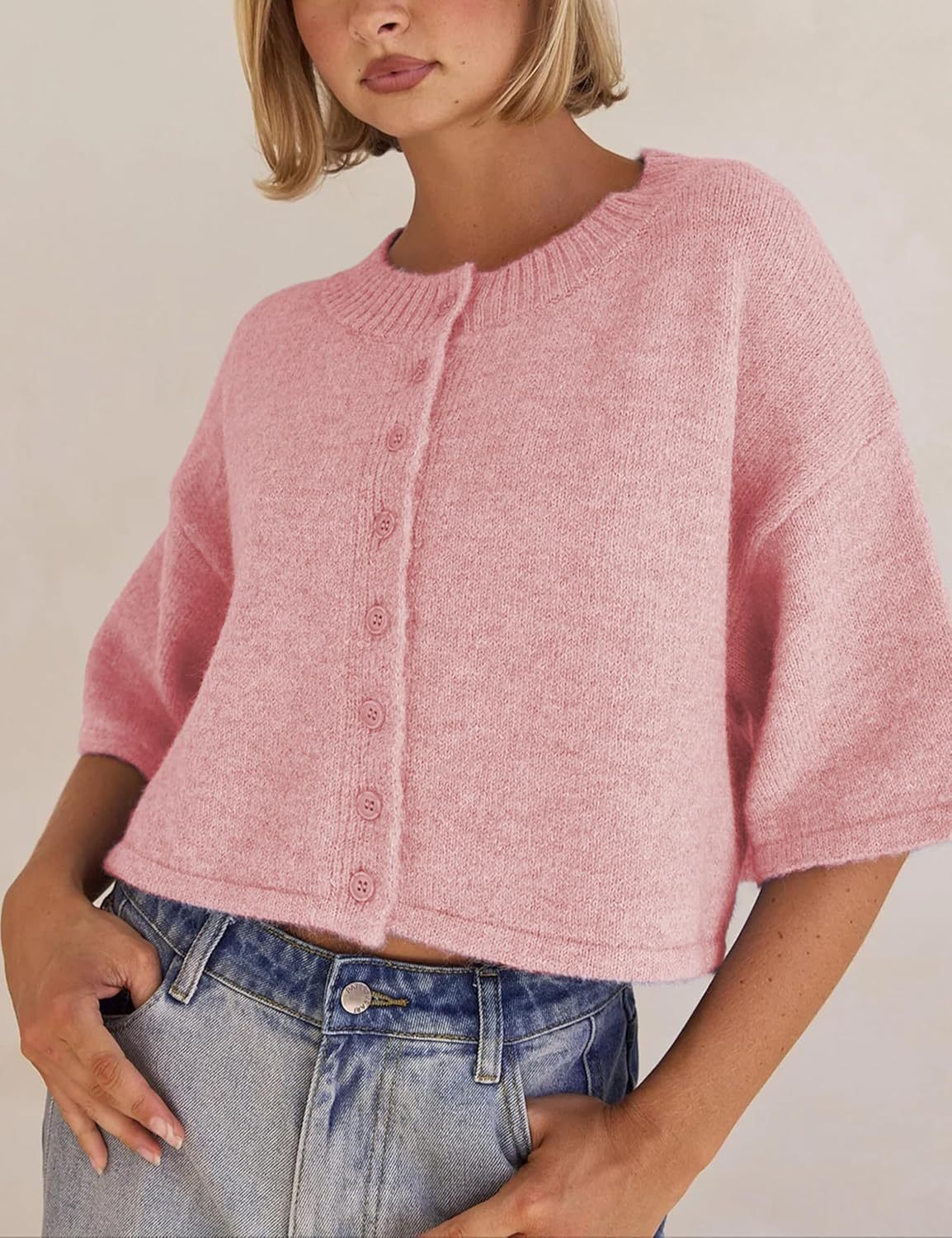 Lightweight Cropped Button Cardigan
