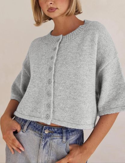 Lightweight Cropped Button Cardigan