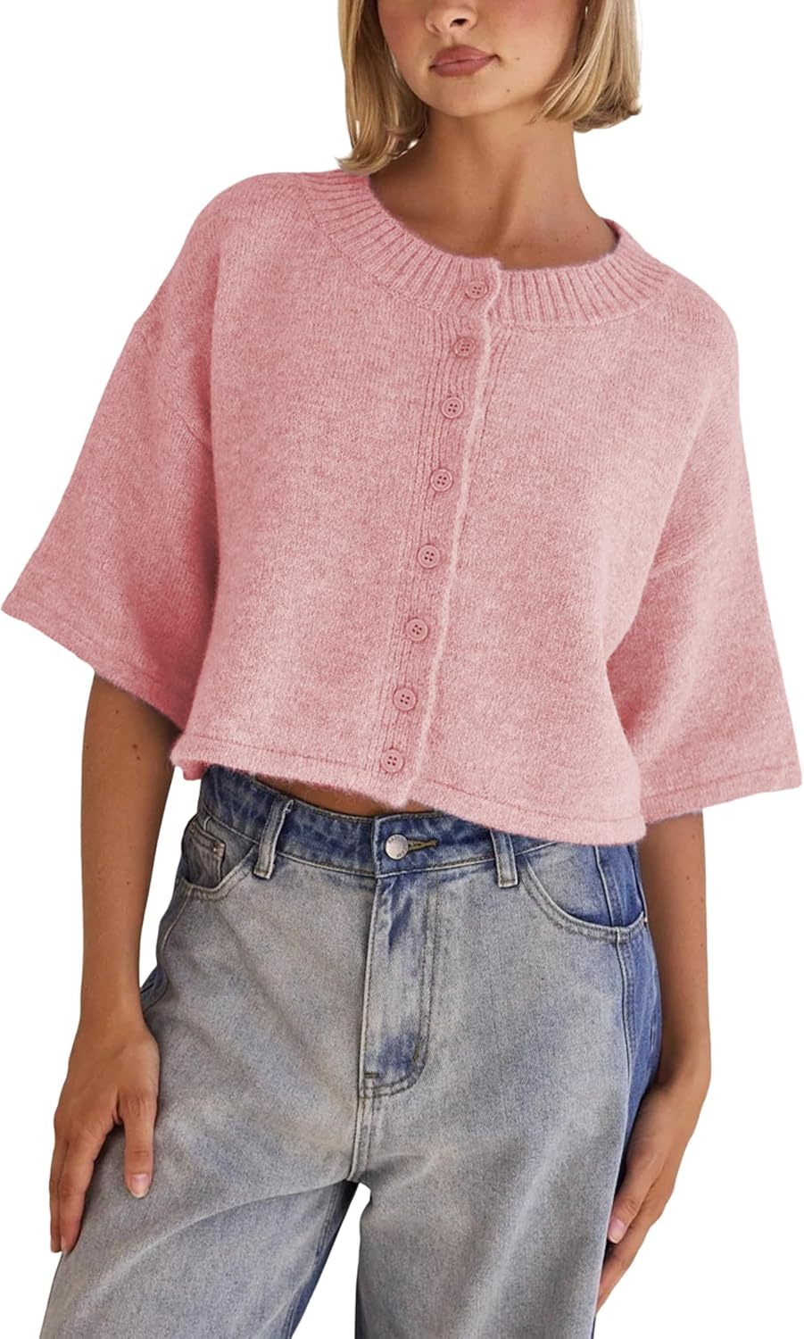 Lightweight Cropped Button Cardigan